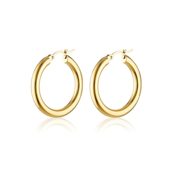 18K Gold Plated Medium Hoop Earrings - Picture 2 of 9